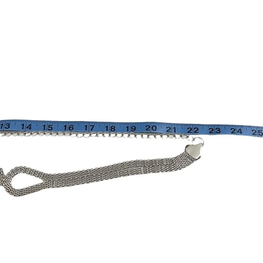 Silver Tone Chain Belt with Rhinestones